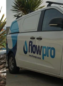 Flowpro plumber van near palm.